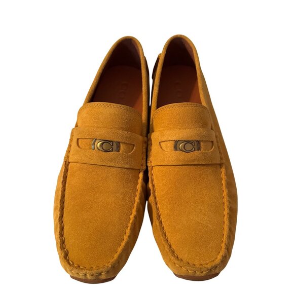 Coach Mens Mustard Yellow Suede Loafers With Signature C Logo Slip-On Style Size - Picture 1 of 13